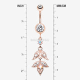 Detail View 1 of Rose Gold Divine Zen Floral Leaf Belly Button Ring-Clear Gem