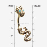 Detail View 1 of Golden Mythical Ryu Dragon Belly Button Ring-Teal