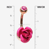 Detail View 1 of Rose Gold Bright Metal Rose Blossom Belly Button Ring-Fuchsia