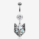 Mystique Kitty Cat Sparkle Belly Button Ring-Clear Gem