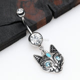 Detail View 2 of Mystique Kitty Cat Sparkle Belly Button Ring-Clear Gem