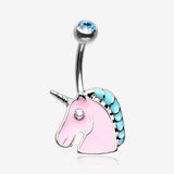Stay Magical Unicorn Sparkle Belly Button Ring-Aqua