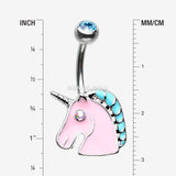 Detail View 1 of Stay Magical Unicorn Sparkle Belly Button Ring-Aqua