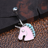 Detail View 2 of Stay Magical Unicorn Sparkle Belly Button Ring-Aqua