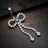 Detail View 2 of Radiant Sparkles Bow-Tie Belly Button Ring-Clear Gem/Capri Blue