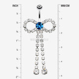 Detail View 1 of Radiant Sparkles Bow-Tie Belly Button Ring-Clear Gem/Capri Blue