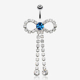 Radiant Sparkles Bow-Tie Belly Button Ring-Clear Gem/Capri Blue