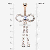 Detail View 1 of Rose Gold Radiant Sparkles Bow-Tie Belly Button Ring-Clear Gem/Tanzanite