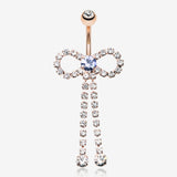 Rose Gold Radiant Sparkles Bow-Tie Belly Button Ring-Clear Gem/Tanzanite