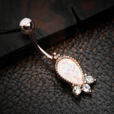 Detail View 2 of Rose Gold Victorian Adorn Opalescent Sparkle Belly Button Ring-White/Clear