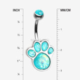 Detail View 1 of Adorable Paw Print Opalescent Sparkle Belly Button Ring-Teal