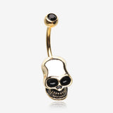 Golden Apocalyptic Skull Head Belly Button Ring-Black
