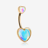 Golden Iridescent Revo Sparkle Two Hearts Belly Button Ring