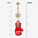 Detail View 1 of Golden Champ Red Boxing Glove Belly Button Ring-Clear Gem/Red