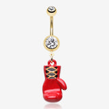 Golden Champ Red Boxing Glove Belly Button Ring-Clear Gem/Red