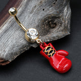 Detail View 2 of Golden Champ Red Boxing Glove Belly Button Ring-Clear Gem/Red
