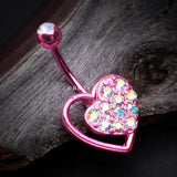 Detail View 2 of Colorline Sparkle Heart in Heart Belly Button Ring-Pink/Aurora Borealis