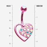 Detail View 1 of Colorline Sparkle Heart in Heart Belly Button Ring-Pink/Aurora Borealis