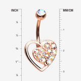 Detail View 1 of Rose Gold Sparkle Heart in Heart Belly Button Ring-Aurora Borealis
