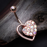Detail View 2 of Rose Gold Sparkle Heart in Heart Belly Button Ring-Aurora Borealis