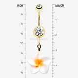 Detail View 1 of Golden Classic Plumeria Flower Belly Button Ring-Clear Gem