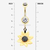 Detail View 1 of Golden Sunflower Blossom Belly Button Ring-Clear Gem