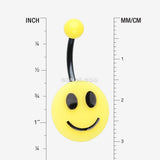 Detail View 1 of Smiley Face Non Dangle Belly Button Ring-Black/Yellow