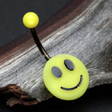 Detail View 2 of Smiley Face Non Dangle Belly Button Ring-Black/Yellow