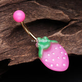 Detail View 2 of Adorable Pink Strawberry Non Dangle Belly Button Ring-Pink