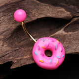 Detail View 2 of Sweet Pink Frost Sprinkled Donut Non Dangle Belly Button Ring-Pink