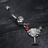 Detail View 2 of Sparkling Martini Glass Charm Dangle Belly Ring-Clear Gem