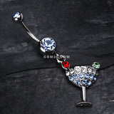 Detail View 2 of Sparkling Martini Glass Charm Dangle Belly Ring-Light Blue