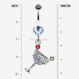 Detail View 1 of Sparkling Martini Glass Charm Dangle Belly Ring-Light Blue