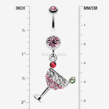 Detail View 1 of Sparkling Martini Glass Charm Dangle Belly Ring-Light Pink