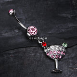 Detail View 2 of Sparkling Martini Glass Charm Dangle Belly Ring-Light Pink