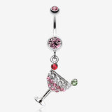 Sparkling Martini Glass Charm Dangle Belly Ring-Light Pink