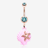 Rose Gold Pastel Sparkle Ariel's Shell with Starfish Belly Button Ring