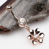Detail View 2 of Rose Gold Spring Wild Flower Belly Button Ring-Clear Gem