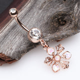 Detail View 2 of Rose Gold Opalescent Spring Wild Flower Belly Button Ring-Clear Gem/White