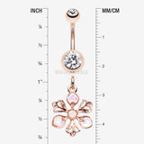 Detail View 1 of Rose Gold Opalescent Spring Wild Flower Belly Button Ring-Clear Gem/White