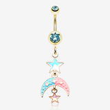 Golden Pastel Princess Stars and Moon Belly Button Ring