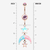 Detail View 1 of Rose Gold Pastel Princess Stars and Moon Belly Button Ring-Light Pink