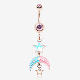 Rose Gold Pastel Princess Stars and Moon Belly Button Ring-Light Pink