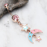 Detail View 2 of Rose Gold Pastel Princess Stars and Moon Belly Button Ring-Light Pink