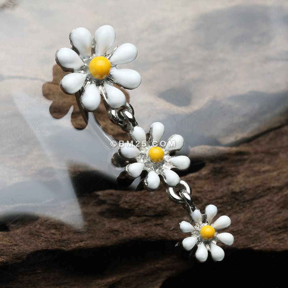 Detail View 2 of Adorable Spring Daisy Flowers Reverse Belly Button Ring-White/Yellow