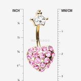 Detail View 1 of Golden Princess Crown Heart Sparkle Belly Button Ring-Clear Gem/Pink