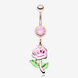 Rose Gold Vintage Pink Rose Flower Sparkle Belly Button Ring