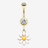 Golden Spring Daisy Sparkle Belly Button Ring-Clear Gem