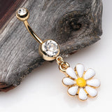 Detail View 2 of Golden Spring Daisy Sparkle Belly Button Ring-Clear Gem