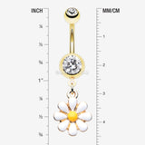 Detail View 1 of Golden Spring Daisy Sparkle Belly Button Ring-Clear Gem